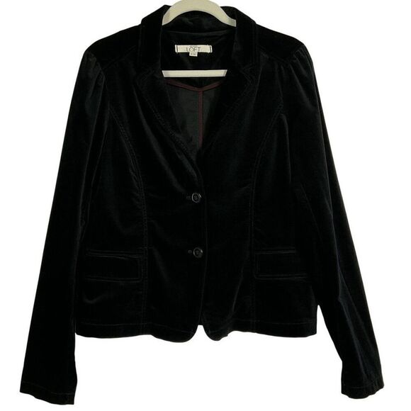 LOFT Women's Black Velvet Blazer Jacket Size 10, 98% cotton/2% spandex, Pockets - Picture 1 of 9